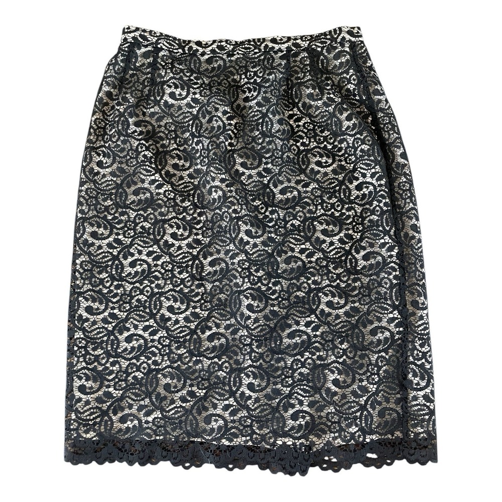 EMANUEL EMANUEL Ungaro Liberte Midi Skirt Womens 10/44 Black Lace Overlayβ Zip